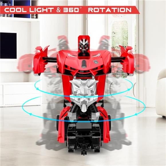 Remote Control Car,  RC Deformation Robot Car Toy with LED Light For Kids (Red) - Picture 3 of 7